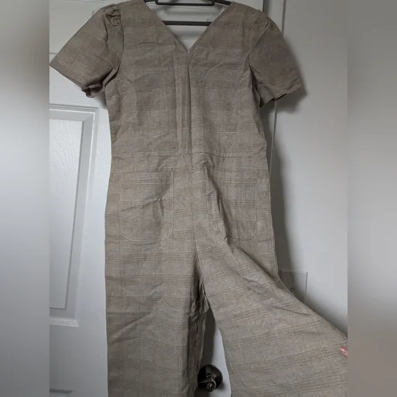 Cotton/Linen Gingham Jumpsuit S On Blue - Picture 3 of 4